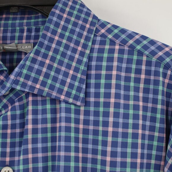 Peter Millar Wicking Shirt Mens L golf Performance Button Up Plaid Long Sleeve - Picture 4 of 11